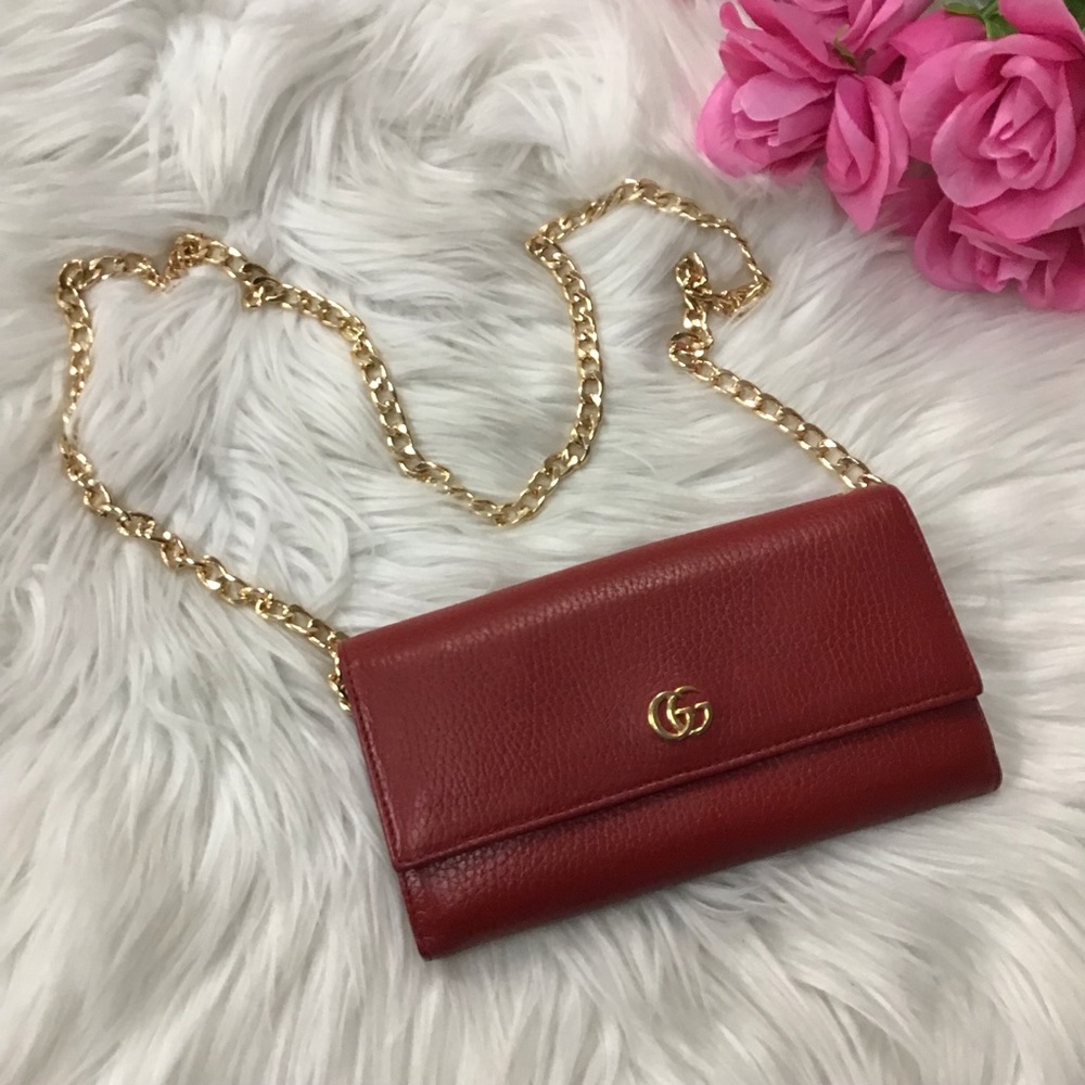 Gucci Red Leather Bag with Gold Chain
